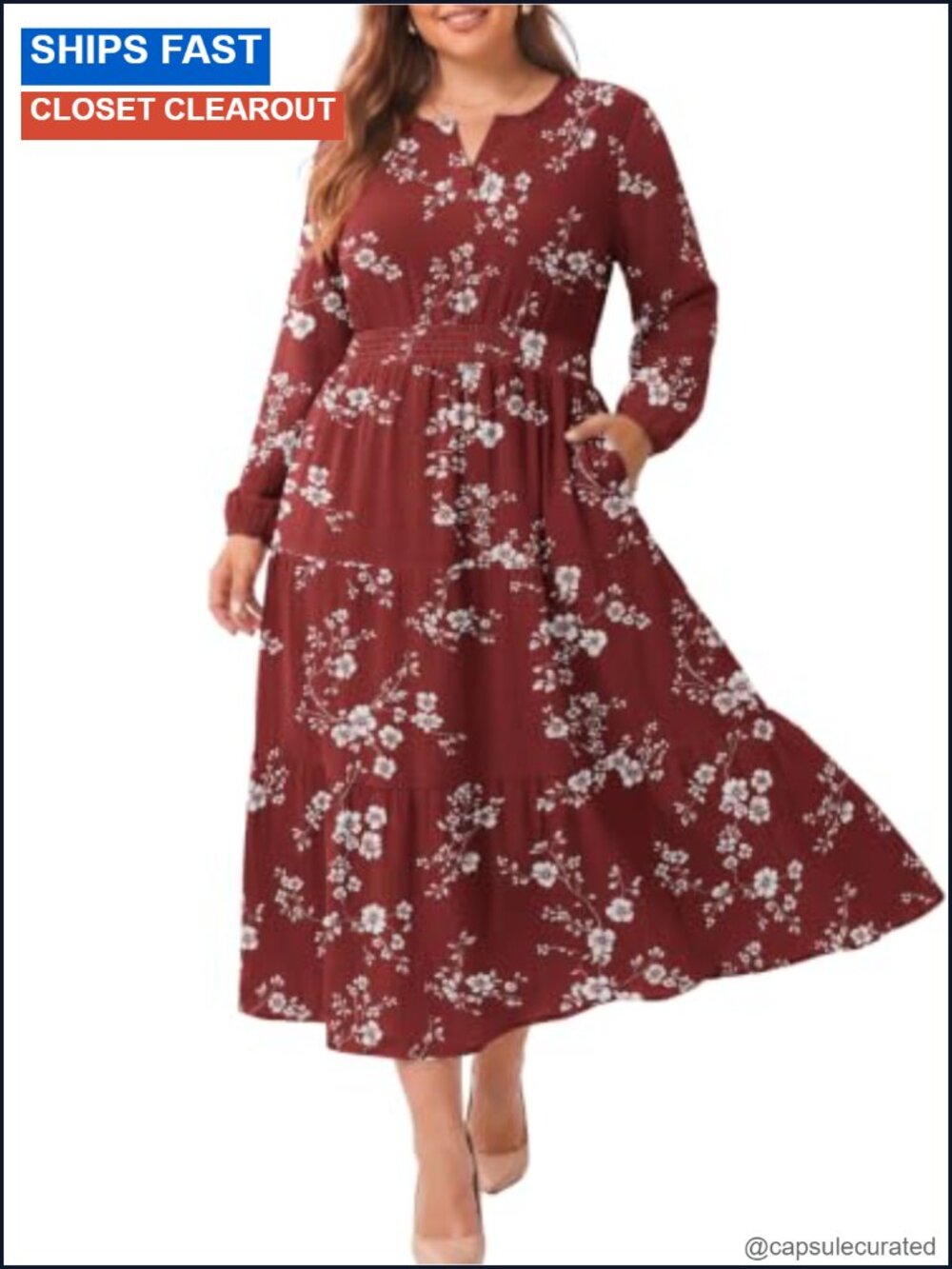 Plus Size Boho Maxi Dress with Pockets Tiered Smocked Waist
